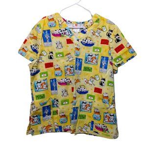 White Cross "Meow" Printed V-Neck Scrub Top Size XL